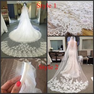 Luxury Cathedral Bridal Wedding Veil Lace Long 3 Meters with Comb White Ivory Hair Accessories Wedding Headpieces255a