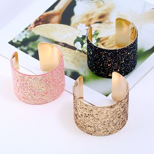 Partihandel - Fashion Ins Luxury Designer Geometriska Glittrande Sequins Justerbar Open Manschett Bangle Armband för Kvinna