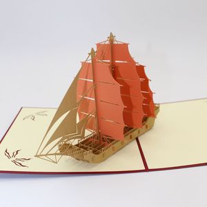 3D Handmade Paper Happy Birthday Greeting Cards Sailboat Wedding Business Invitations Card Festive Party Supplies