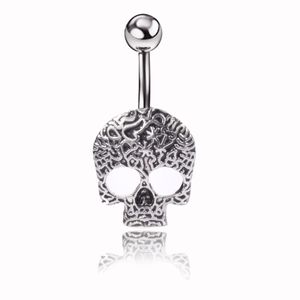 Sexig Wasit Belly Dance Punk Vintage Skull Body Jewelry Stainless Steel Navel Bell Button Piercing Dingle Rings for Women