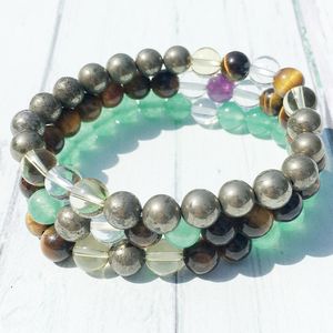 MG0408 TRENDY Natural Gem Stone Stacking Armband Set Natural Pyrite Crystal Armband 8 MM Crystals Heart Chakra Armband