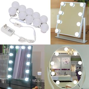 LED Vanity Mirror Lights Kit Style USB Makeup Spegelljus 10 LED-lampor Fixture Strip för Makeup Vanity Table Set Dimmer Strömförsörjning