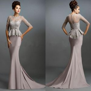 Sexy 2019 Madre della Sposa Abiti da sera Mermaid Jewel Neck Peplo Maniche a mezza lunghezza Abiti formali per le madri