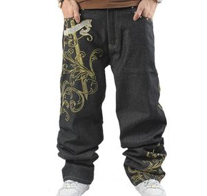 暑い人気のストリートHIPHOPパンクボーイジーンズ男性のための男性の刺繍の頭蓋骨の長いズボン快適なジーンズ西岸メンズハーレム広い脚の服
