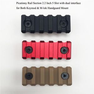 Picatinny Rail Sections 5 Slot with dual interface for Both Keymod & M-lok Rail Mount System_Black/Red/Tan Colors