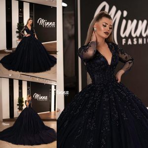 Ball Gown Prom Dresses V Neck 1/2 Sleeve Appliques Velvet Party Gowns Sweep Train Special Occasion Dresses