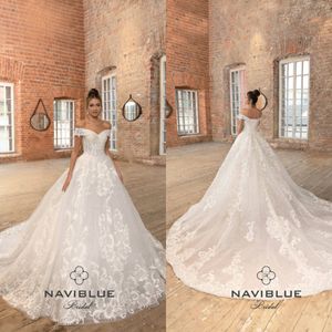 2020 Bohemian Wedding Dresses Off Shoulder Appliqued Sequins Sleeveless Bridal Gown Open Back Ruffle Sweep Train Lace Robes De Mariée