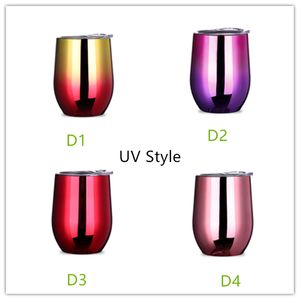 Nouveau 35 genres Tasses en acier inoxydable de 9oz Tasses de style UV Tasses d'oeufs colorés bouteille d'eau bouteille d'eau 2 couches à vin isolé à vin tasses à café avec couvercle