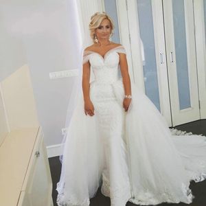 Eleganckie suknie panny młodej Off Ramię Koronki Zdejmowane Spódnica Suknia Ślubna Zdejmowana Spódnica Suknie Mariage Vestidos de Novia