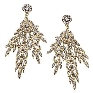 Projektant mody lśniący Piękne diamentowe liście kryształowe długie kroplowe kolczyki z frędzlami dla kobiety
