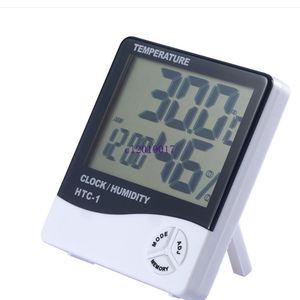 150pcs Digital LCD Temperature Hygrometer Clock Humidity Meter Thermometer with Clock Calendar Alarm HTC-1