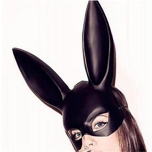 Maschera da coniglio carino Maschera da vestire in maschera di Halloween Vendita calda Maschere lunghe per orecchie di coniglio Maschere per feste con palla a metà faccia superiore bianca nera