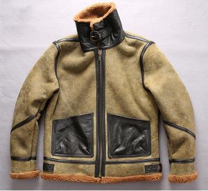 Resistente ao frio b3 jaqueta de couro de vôo da força aérea avirexfly masculino dupla face pele de carneiro jaqueta de couro genuíno com forro de pele de cordeiro