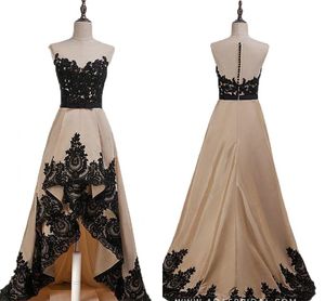 Cześć Lo Champagne i Black Prom Dresses Evening 2019 Bateau Butteited Zipper Formalne Suknie Eleganckie Party Dress Prom Suknie Custom Made