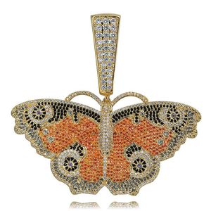 Fashion-White Gold Iced Cz Cubic Zirconia Big Butterfly Pendant Chain Halsband Hip Hop Cuban Curb Designer Lyx smycken gåvor för killar