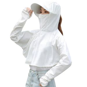 Donne Pesca a tesa larga Cerniera Frontale Protezione solare Abbigliamento Outdoor Ciclismo Anti UV Cappello staccabile Top Maniche lunghe ad asciugatura rapida