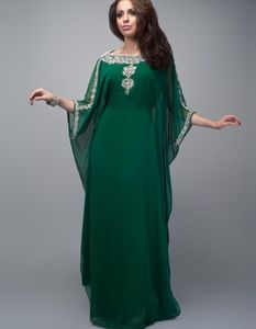 Необычные Дубайские исламские темно-зеленые вечерние платья Мусульманские блестки из бисера и кристаллов Шифоновые платья для особых случаев Арабский кафтан Вечерние платья