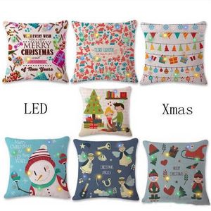 Caso de travesseiros de Natal LED Luzes Cobertura de Almofada Linho Quadrado Lance Almofada Cobre Xmas Decorativo Berçário Berçário Decoração 7 Desig D6470