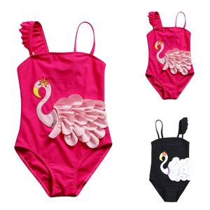 Flickor Baddräkt Flamingo Tjej Baddräkt One Pieces Swan Kids Baddräkt Barnkläder Slitage Sommar Barnkläder 3 färger DHW2375