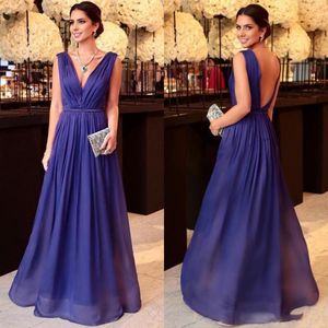 2019 Blue Evening Dresses A Line V Neck Long Prom Party Formal Gowns