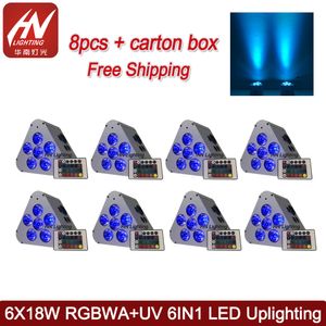 8pcs wireless dmx led uplighting battery par50 light 6x18w 6in1 RGBWA UV wall washer par Akku uplight wedding djs WIFI&Remote