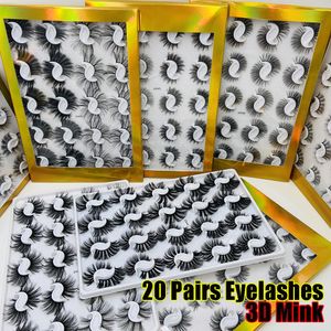 20 pares / encaixotados 25mm estilos mistos 3d vison cílios postianos longos longos cílios artesanais wispies espesso macio sexy olho maquiagem ferramentas de maquiagem