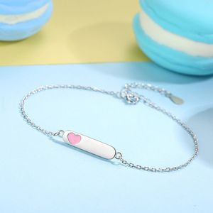 Bracciale con nome inciso su misura personalizzato Gioielli personalizzati Braccialetti con cuore smaltato in argento sterling 925 Braccialetti per donne Bambini S915