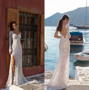 Lian Rokman 2019 Wedding Dresses Sexy One Sleeve Backless Mermaid Bridal Wedding Gowns Thigh Slit Illusion Beach Lace Wedding Dress