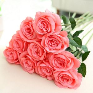 10 pçs lote grandes flores artificiais para mesa de casamento decoração de casa rosas seda flores conjuntos de flores falsificadas buquê sem vaso