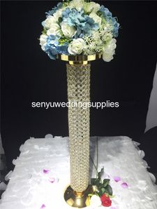Gouden cilindrische bruiloftsbloemenstandaard / bruiloftsdecoraties met kristallen kralen senyu0225