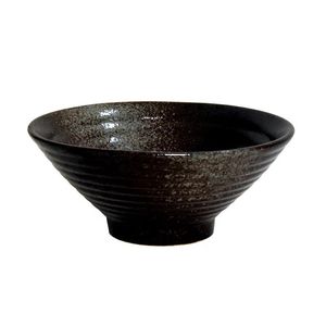 Large 51oz Handmade Ceramic Japanese Ramen Bowl for Udon Soba Pho Asian Noodles Sandblasted Snowflake Speckled White Metallic Black