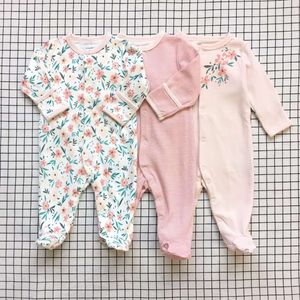 Baby Rompers 3pcs Pure Cotton Wrap Rompe Sleeve Overells Nyfödd Baby Boy Kläder Infant Baby Girls Outfit Jumpsuit Roupas de Bebe kläder