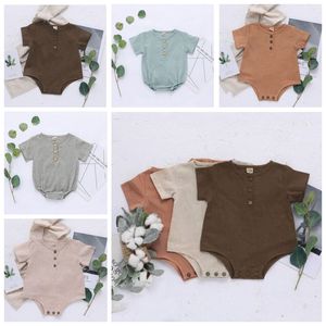 Kids Designer Clothes Baby Summer Short Sleeve Jumpsuits Newborn Cotton Linen Rompers Child Casual Breathable Solid Bodysuit 5 Color ZYQ456