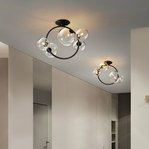 Enkel svart LED-ljuskrona Tak Klar glasboll Moderna nordiska runda hängande ljus för sovrum Aisle Corridor Balcony Home