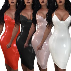 Plus storlek pvc våt look läder dresse slim tempererat mode bandage klänning sexig strapless läder klänning kvinnor bodycon club