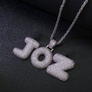 A-Z Custom Name Bubble Letters Halsband Hängsmycke För Män Kvinnor Bling Vit Zirkon