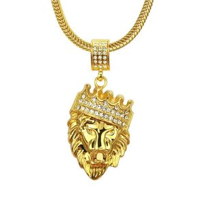 Hot Mens Hip Hop Jewelry Iced Out 18K Gold Plated Fashion Bling Bling Lion Head Pendant Men Necklace Gold Filled For Gift/Present GB1513