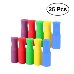 25 pcs palhas de aço tampa dicas de palha Capas práticas de alimentos práticos Nontoxic seguro resistente ao calor silicone macio inoxidável