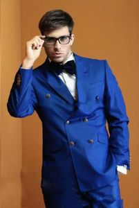 Smoking Azul Royal Bonito Do Noivo Smoking Trespassado Smoking De Casamento Homens Populares Formal Prom Jacket Blazer Suit (Jacket + Pants + Tie) 1304