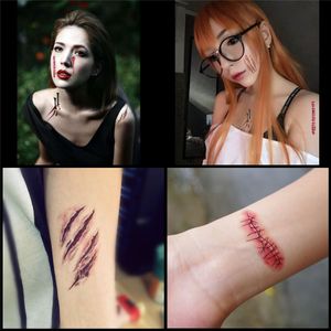 Halloween Cosplay Temporary Scar Tattoos Stickers Realistic Fake Bloody Wound Scab Horror Body Face Decals Prank Props Injury Sticker JK1909