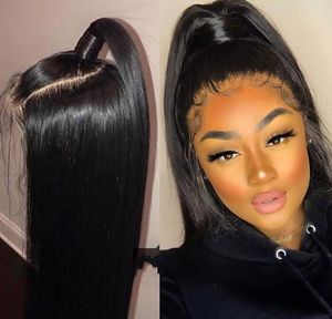 2022 Прямые кружевные парики с передним человеческими волосами, предварительно высаженные для женщин, бразильские длинные шелковистые, блестящие синтетики