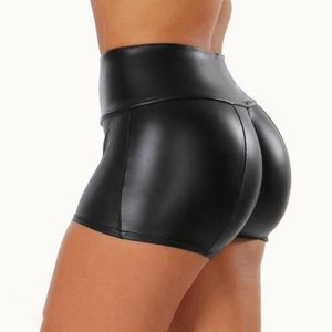 Feminino Couro PU Sexy Calças de Festa Clubwear Bottoms Short Calças Skinny Calças Elásticas Cintura Alta Hot Shorts preto S-XXXL