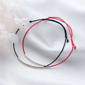 Free ship 20pcs Lucky Silver Black/Red Thread Long Tube Charm Bracelet Adjustable Length For Women Gift Bracelets Jewelry