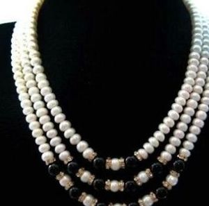 6-7mm Junoesque 3Row Cultured Pearl Black Jade Necklace 17 