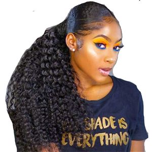 Afro Kinky завитые Ponytail 100% человеческих волос Drawstring хвостик с клипами в наращивание волос для женщин бразильского Виргинские Реми волос 1Piece 140г