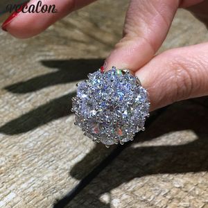 Vecalon Big Statement Flower Ring 925 Sterling Silver Diamond Engagement Bröllop Band Ringar för Kvinnor Party Finger Smycken