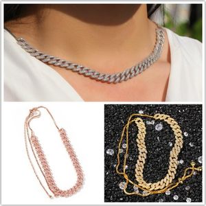 New Fashion Personalized Womens Rose Gold Cuban Link Chain Adjustable Necklace Cubic Zirconia Bing Choker Long Chains Jewelry for Women