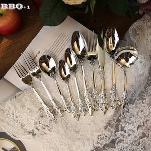 1pcs Luxury Western Silverware Cutlery Silver Dinnerware Set Dinner Steak Knife Fork Coffee teaspoon Kitchen Cutlery Tableware C18112701