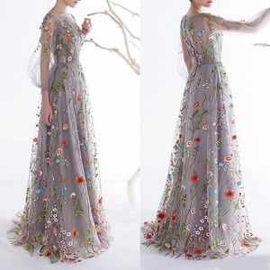 Damskie rękawy Dobelove Prom Dresses Trendy Floral Haft A-Line Suknie Wieczorowe Formalne Suknie Pacjenta Suknia