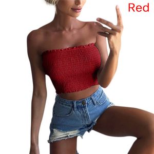 Strapless Ruched Elastic Bandeau Tube Top Black,white,red,yellow Women Tube Tops Solid Breast Wrap Cropped Tops C19041601
